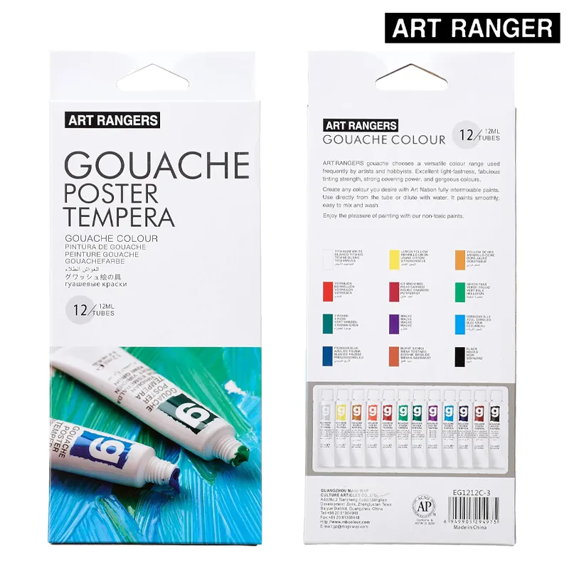 Art Rangers Gouache Poster Tempera Paint Set – 12 Tubes × 12ml Professional Artist Colors (PG31.12012.A)
